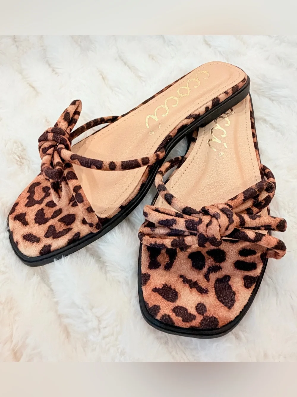 CCOCCI Leopard Knot Slide Sandals - Tan and Brown